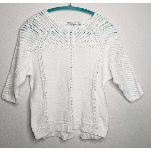 PrAna Getup Beach Top 100% Organic Cotton Womans XS White Chunky Knit 3/4 Summer - Picture 1 of 8